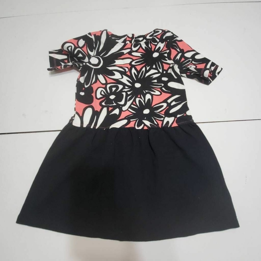Gymboree Girls A-Line Dress Black Pink Floral Scoop Neck Button Short Sleeve 7